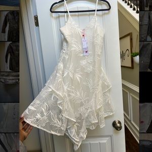 Parker NYC Louise Floral Mesh Asymmetric Mini Dress | Wedding | Bridal S…